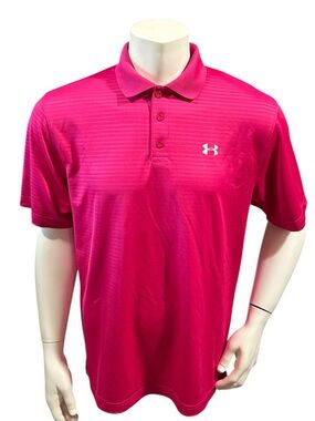 Under Armour Men’s Polo Shirt Striped Pink Logo Short Sleeve L
